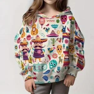girls creative mexican style painting pattern long sleeve hoodies