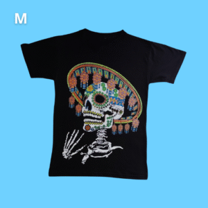 unisex, black printed t shirt, charro skull