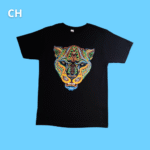 unisex, black printed t shirt, ancestral jaguar alebrije