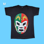 black printed t shirt, lucha libre mask painting
