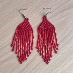 handmade mexican earrings, chaquira beads, red