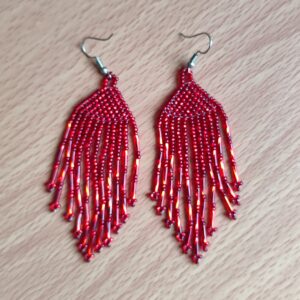 handmade mexican earrings, chaquira beads, red