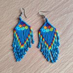 handmade mexican earrings, chaquira beads, blue