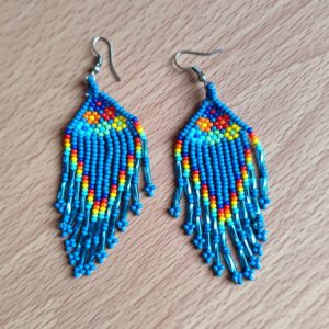 handmade mexican earrings, chaquira beads, blue