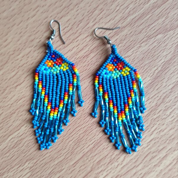 handmade mexican earrings, chaquira beads, blue