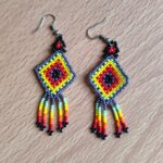 handmade mexican earrings, chaquira beads, yellow, orange, red