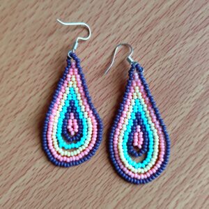 handmade mexican earrings, chaquira beads, blue, purple
