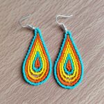 handmade mexican earrings, chaquira beads, yellow
