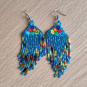 handmade mexican earrings, chaquira beads, blue