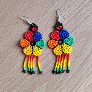 handmade mexican earrings, chaquira beads, colorful flower