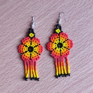 handmade mexican earrings, chaquira beads, orange