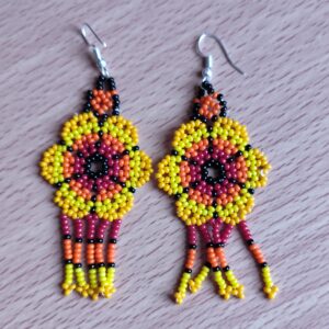 handmade mexican earrings, chaquira beads, sunflower
