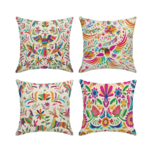4 mexican inspired throw pillow covers, 45.72 x 45.72 cm colorful floral & bird patterns