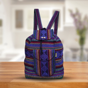 traditional mexican colorful embroidered backpack, sky blue