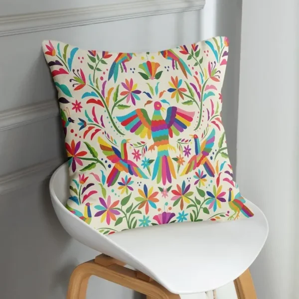 4 mexican inspired throw pillow covers, 45.72 x 45.72 cm colorful floral & bird patterns