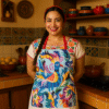 linen apron with mexican bird and flower design
