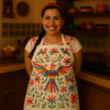 linen apron with mexican bird and flower design