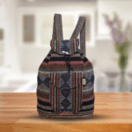 traditional mexican colorful embroidered backpack, black coffee