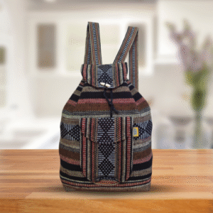 traditional mexican colorful embroidered backpack, black coffee