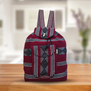 traditional mexican colorful embroidered backpack, red wine