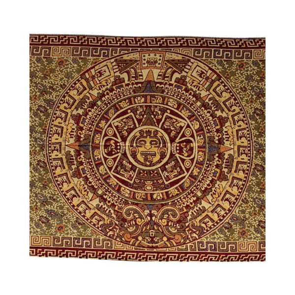 aztec calendar shawl (rebozo) in lith green color