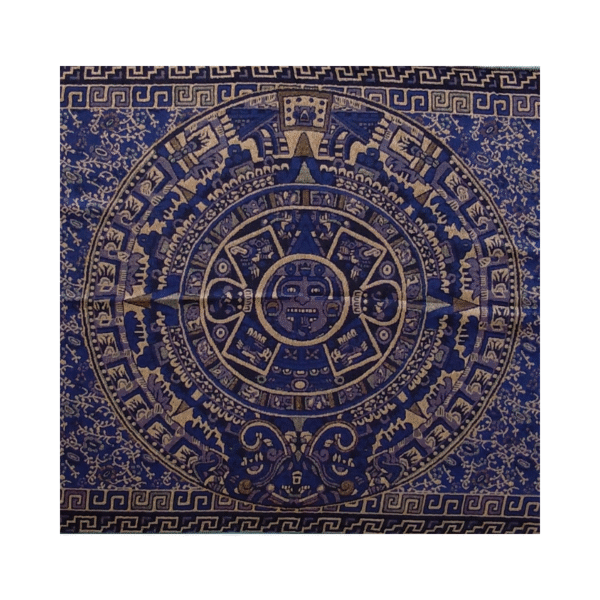 aztec calendar shawl (rebozo) in blue color