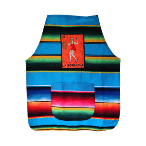 zarape apron with la borracha loteria mexican design
