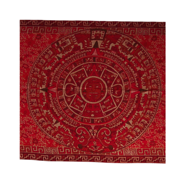 aztec calendar shawl (rebozo) in red color