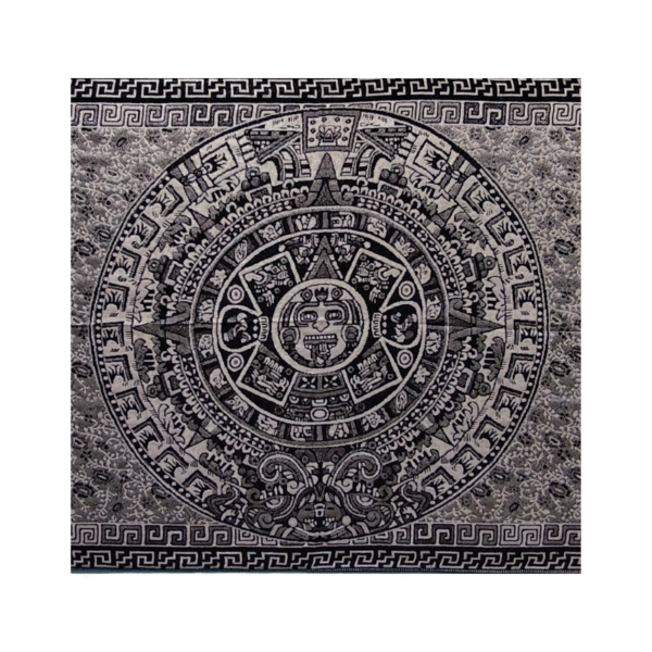 aztec calendar shawl (rebozo) in silver color