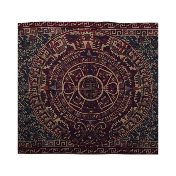 aztec calendar shawl (rebozo) in teal color